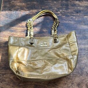 Coach Madison gold metallic and chain baby blue lining bag